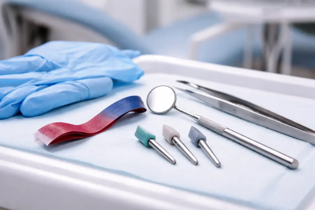 Papier articulé et instruments utilisés pour ajuster une couronne dentaire