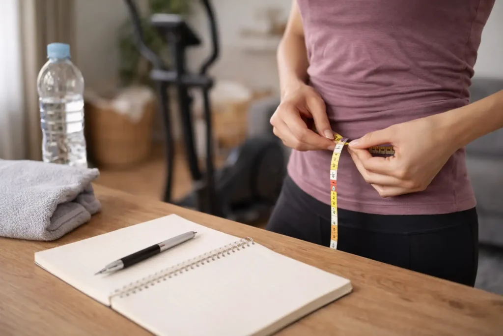 Carnet et suivi du tour de taille après une séance de vélo elliptique