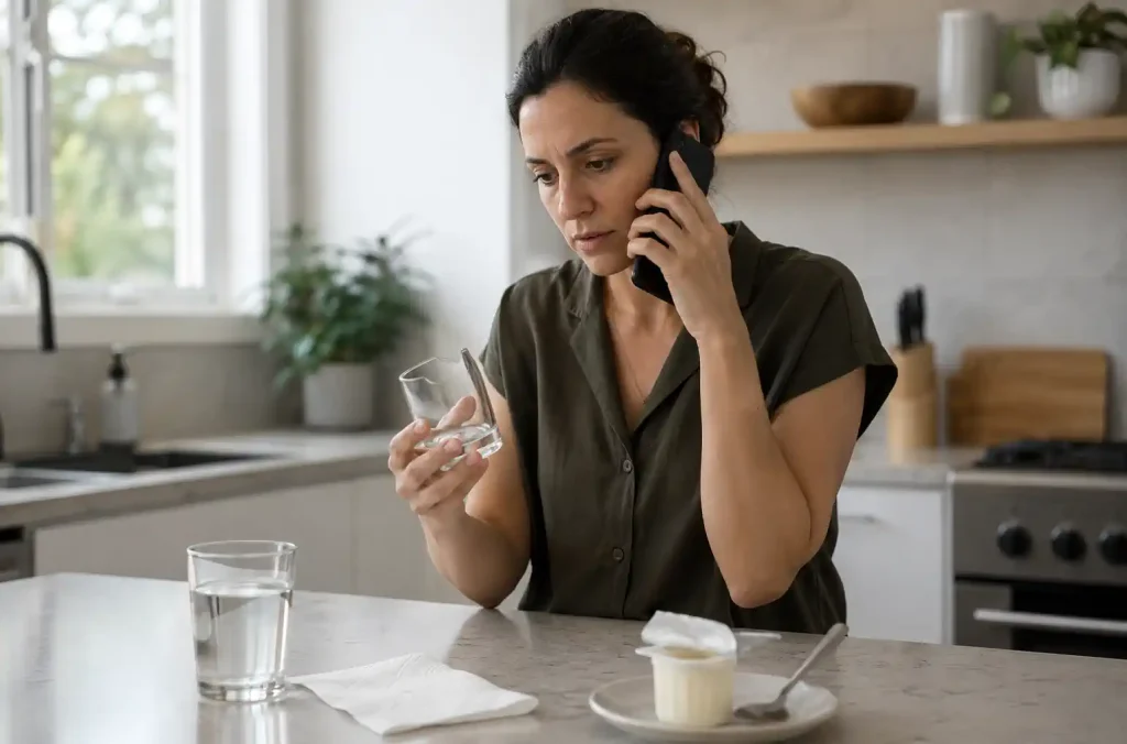 Personne appelant pour demander un avis après un doute lié à un verre ébréch