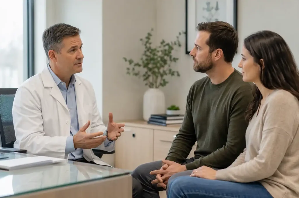 Consultation médicale rassurante avec un professionnel de santé