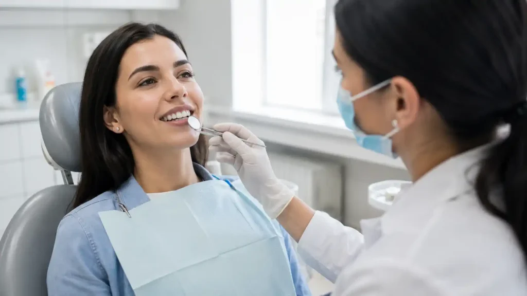 Dentiste examinant un diastème entre les dents avant de proposer une solution