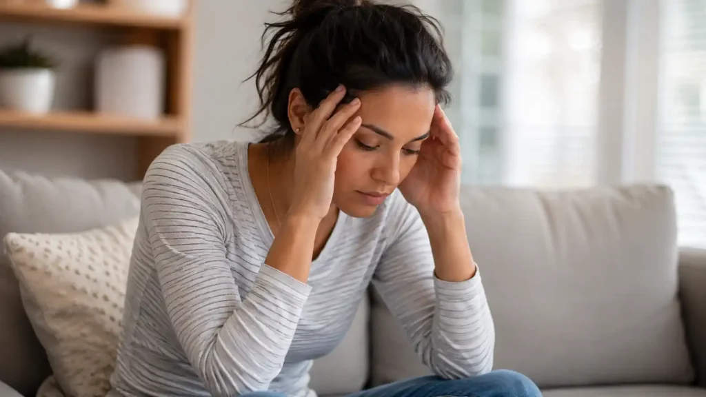Femme semblant perdue dans ses pensées et mentalement fatiguée