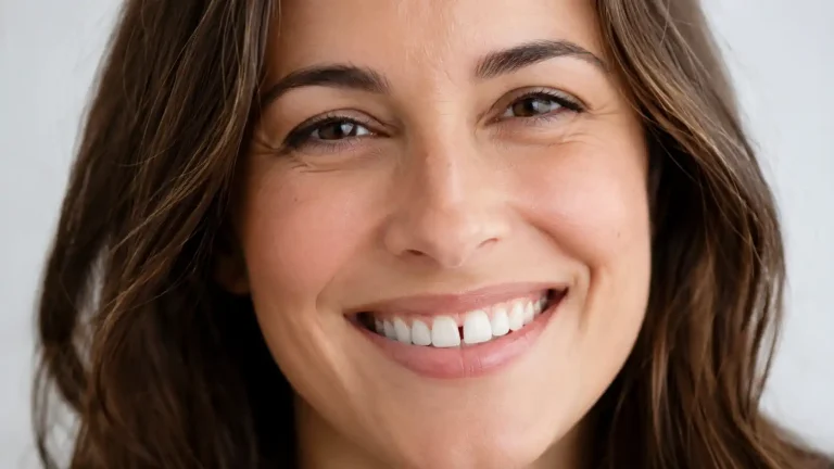 Sourire naturel avec dent du bonheur et diastème entre les incisives supérieures