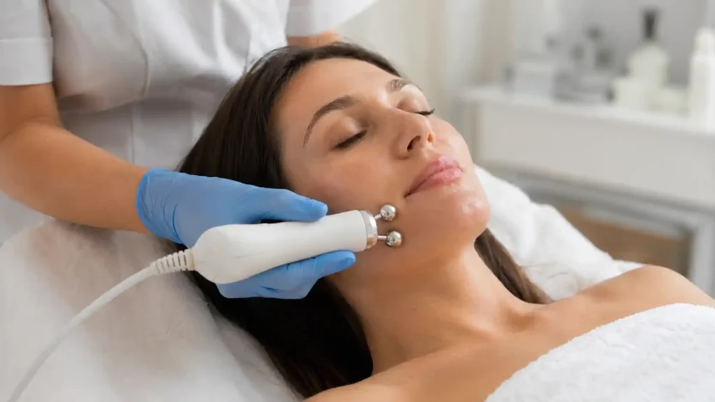 Appareil d’électrostimulation visage EMS utilisé sur le bas du visage