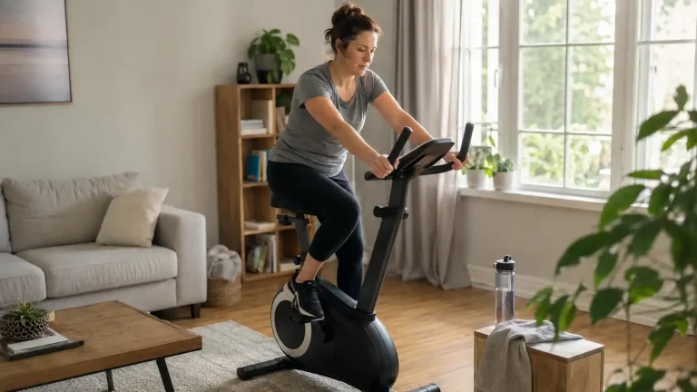 Personne faisant du vélo d’appartement dans son salon